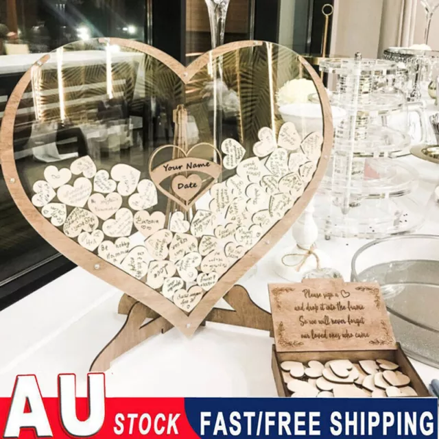 Transparent Heart Shape Wedding Drop Box 3D Wooden Guest Book Party Decoration