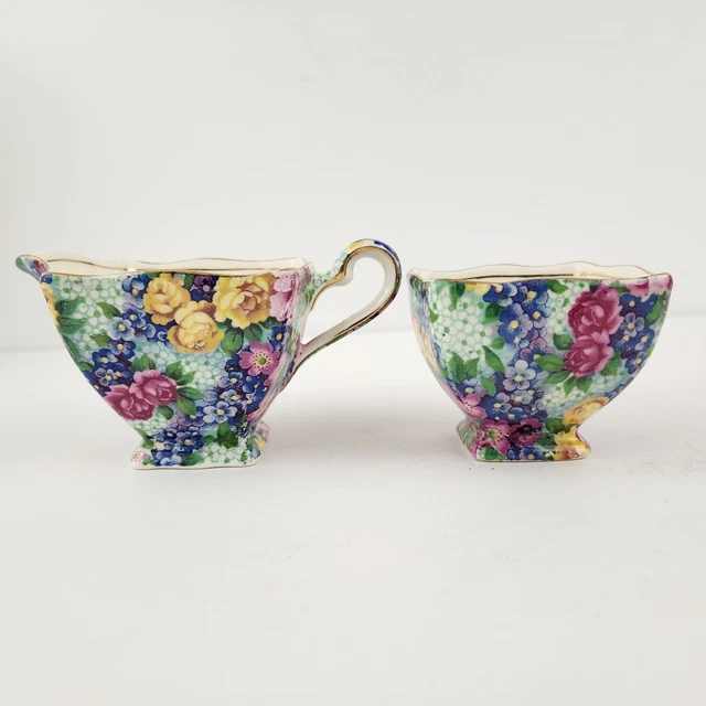 Chintz Julia Sugar Bowl Creamer Vintage Grimwades Royal Winton England Floral 2