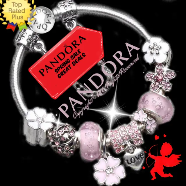 Pandora Charm Bracelet LOVE VALENTINE With 925 Silver Plated Pink Charms Box
