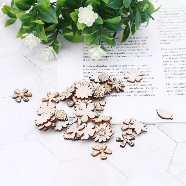 100pcs Laser Cut Wood Flowers&leaves Embellishment Wooden Shape Craft Decor Hot 3