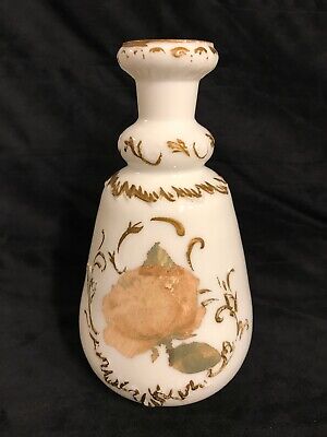 Victorian Hand-Painted Painted Milk Glass Vase Floral Pattern
