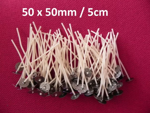 50 x 50mm / 5cm Long Pre Waxed Wicks For Candle Making with sustainer`s