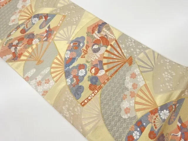 6329819: Japanese Kimono / Vintage Fukuro Obi / Woven Mandarin Duck & Cranes Wit