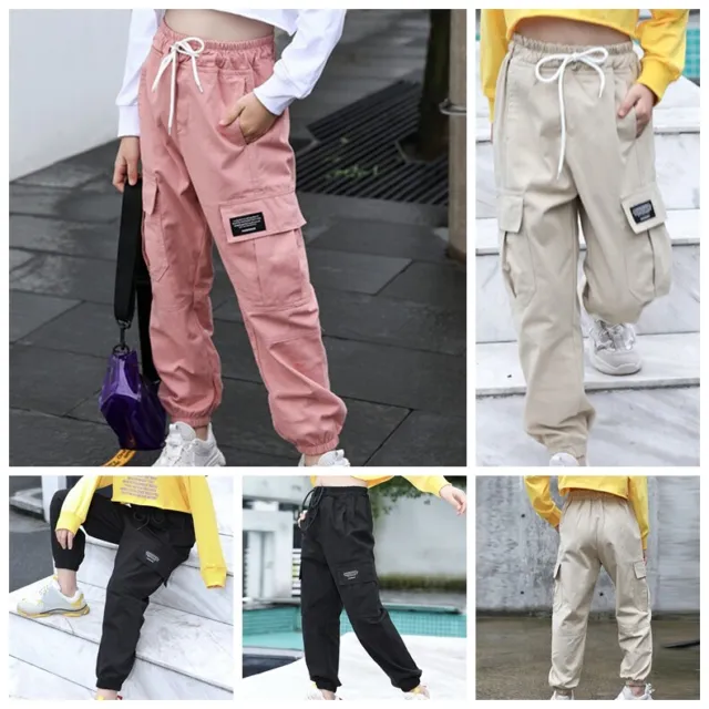 Kids Boys Girls Loose Cargo Trousers Active Sweatpants Dungarees Long Pants