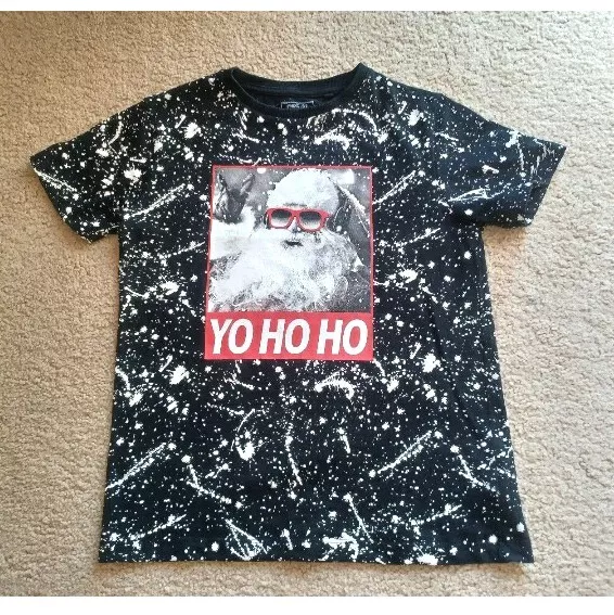 Next Boys Black And White Santa Yo Ho Ho Christmas Xmas Tshirt Age 6 Years