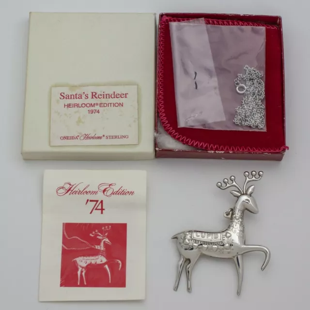 Oneida Heirloom Sterling Silver Ornament Broach 1974 Santa's Reindeer Cupid