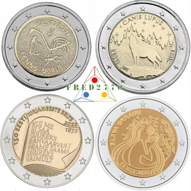 4x PIECES 2 EUROS COMM. ESTONIE 2021 & 2022  -  UNC - Lettre suivie