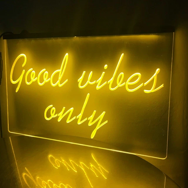 &GOOD VIBES ONLY& LED Neon Light Sign Display Home Bedroom Wall Art