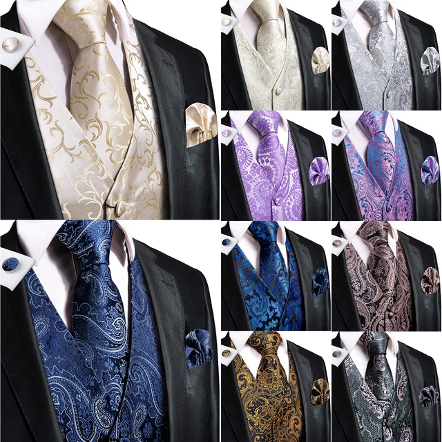 Paisley Floral Mens Waistcoat Silk Vest Tie Set Tuxedo Gilet Slim Fit Work Party