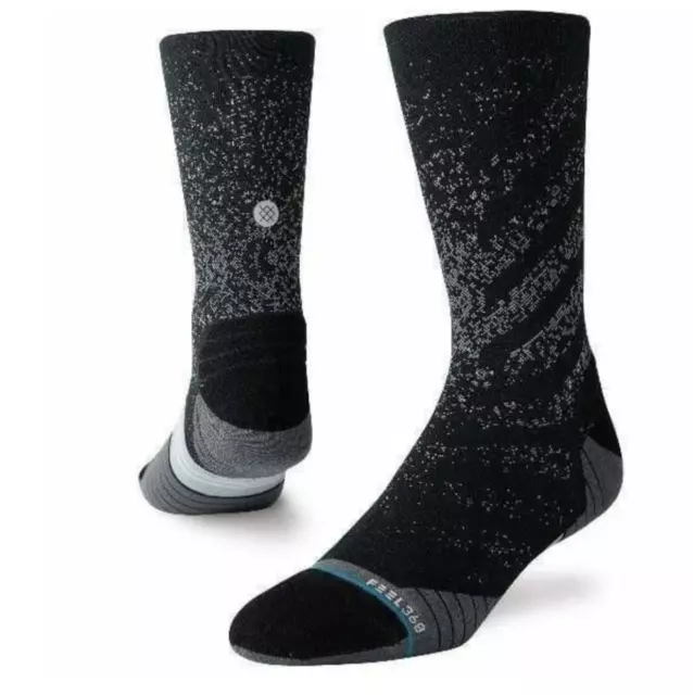 STANCE Uncommon Run Black Grey Reflective Socks NEW Mens M Fits Shoe Sz 6-8.5