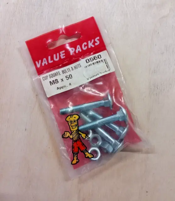 4er Pack Wertpaket M8 x 50 Tassen quadratische Schrauben & Muttern Teil Gewinde