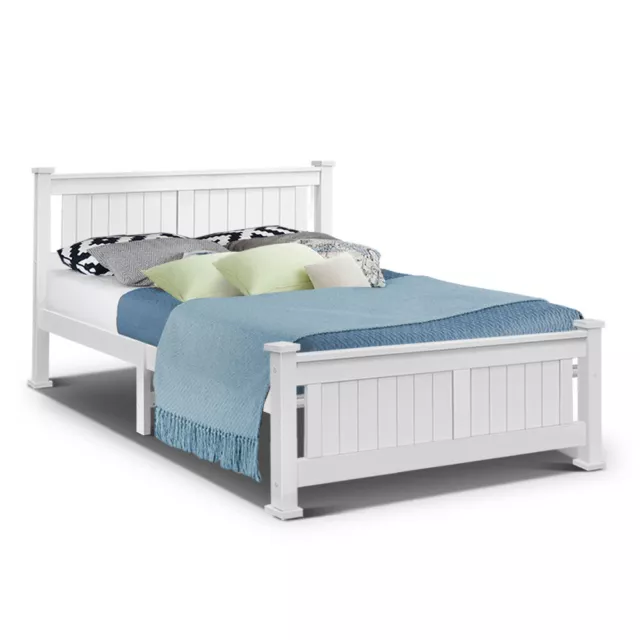 Artiss Bed Frame Queen Size Wooden Base Mattress Platform Timber White RIO