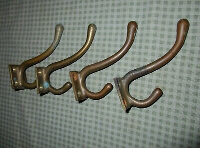 Set Of 4 Solid Brass Antique Coat / Hat Hooks  For Wall Rack / Restore Hall Rack
