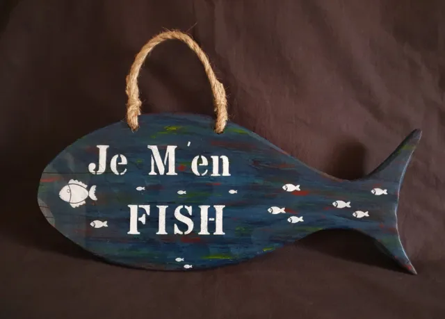 Panneau Bois Flotté "Je M'en FISH"  Réalisation Artisanale Originale