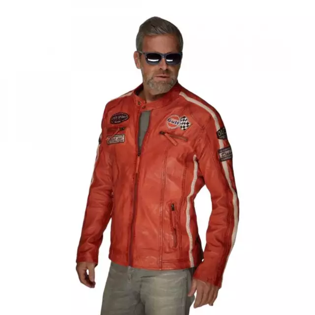 Grandprix Originals Gulf Racing Leather Jacket Orange