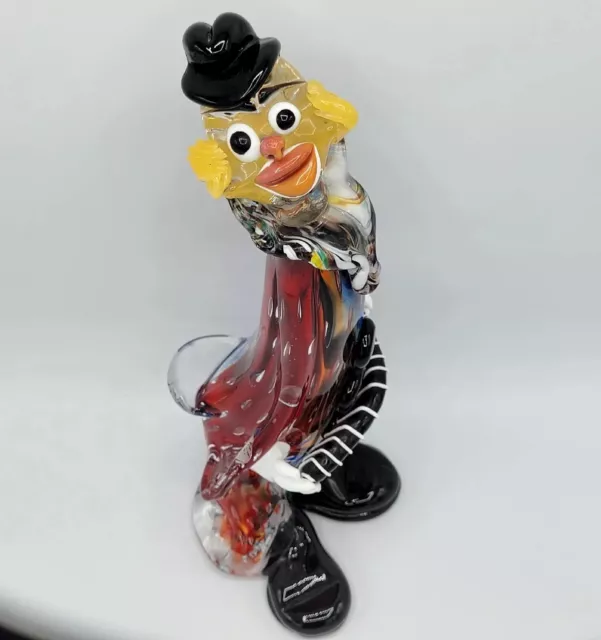 Vintage 1950’s Murano Hand Blown Glass Clown With Hat Red Blue Rare