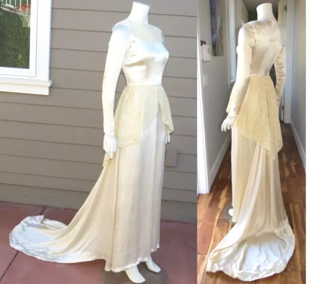 VINTAGE 1930S IVORY Liquid Silk Bias Cut Wedding Dress w/Train Gown ...
