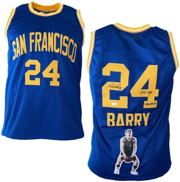 Rick Barry Signed HOF 1987 Top 50 Insc San Francisco Blue Basketball Jersey JSA