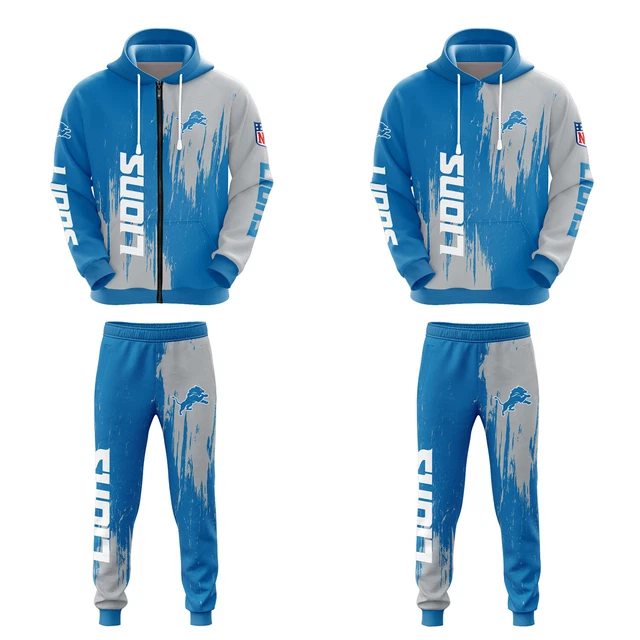 Detroit Lions Men's Tracksuit 2PCS Workout Hooded Sweatshirts Lounge Sweatpants