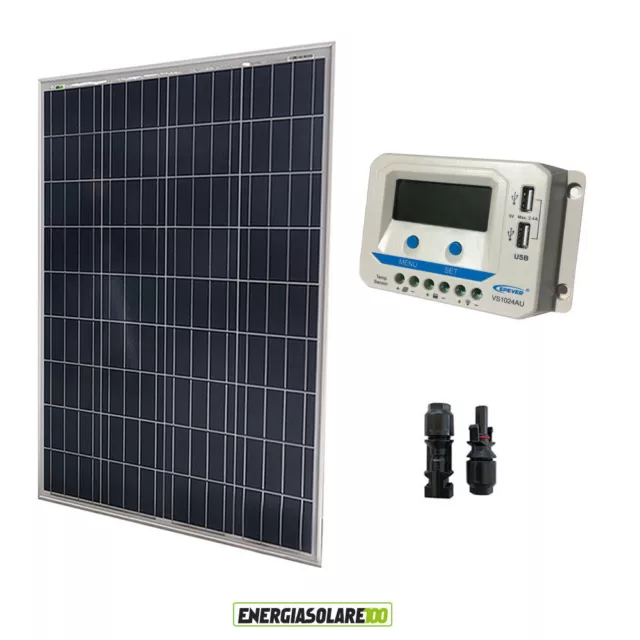 Kit photovoltaique 12V panneau solaire 100W régulateur de charge 10A sorties USB