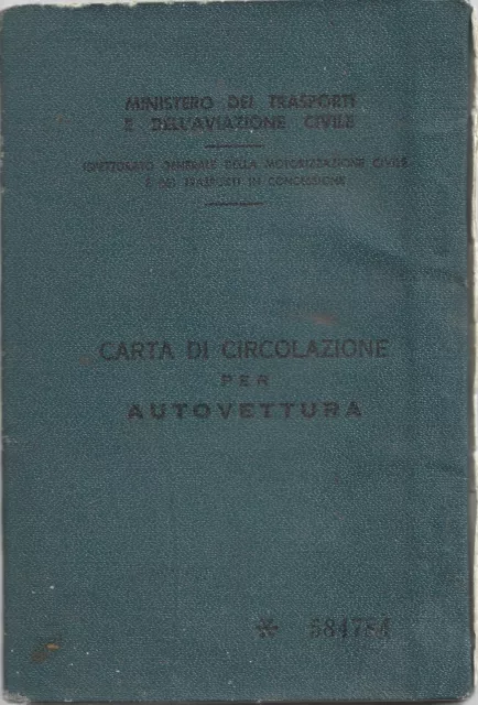 Libretto Carta di Circolazione per Autovettura 1965  - Torino FIAT 1500 Berlina