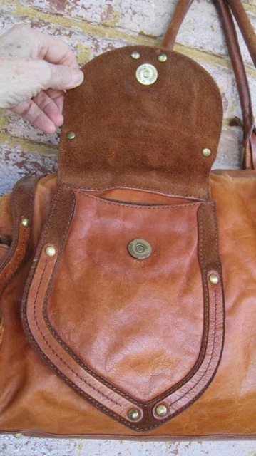 Sondra Roberts Brown Leather Retro Duffel Weekender Satchel Tote Shoulder Bag 8