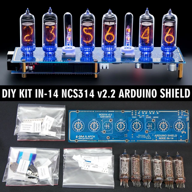 NIXIE TUBE CLOCK DIY KIT IN14 Arduino Shield NCS314 12/24H [WITH