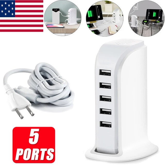 5 Port Multi USB Charger Station Desktop Fast Charging Hub Tower Adapter Travel