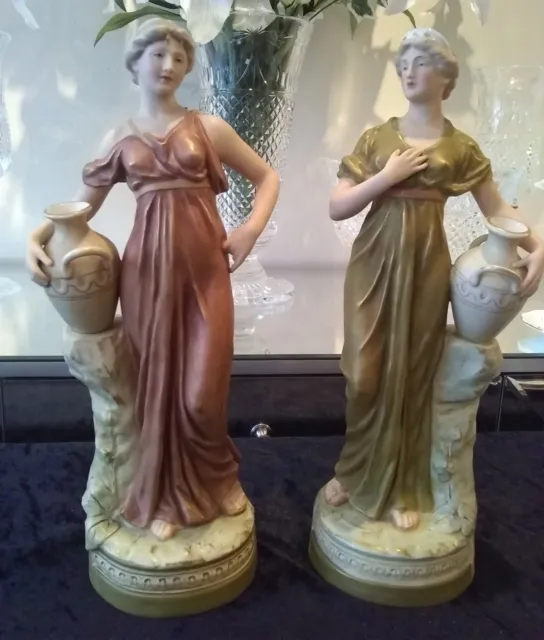 Antique Czech Porcelain Figurines Pair Of Lady's  Royal Dux  Large