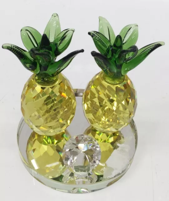 8cm Austrian Crystal Cut Glass Twin Yellow/Green Pineapple & Diamond Figurine