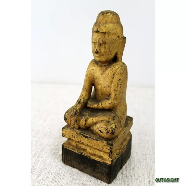 Wood Carving Buddha Myanmar Burma Lacquered Gold Antique 19th century