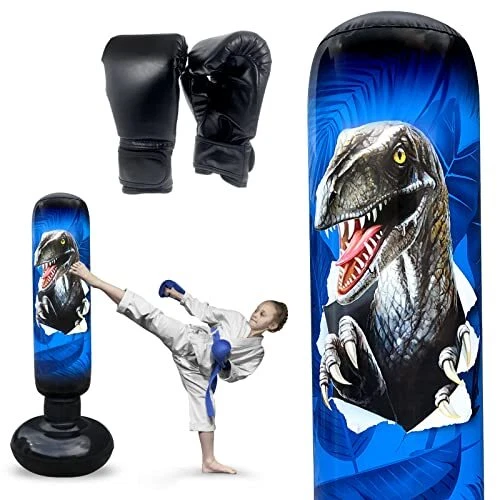 RAGECAMEL Thickened Inflatable Kids Punching Bag with Stand Freestanding Dino...