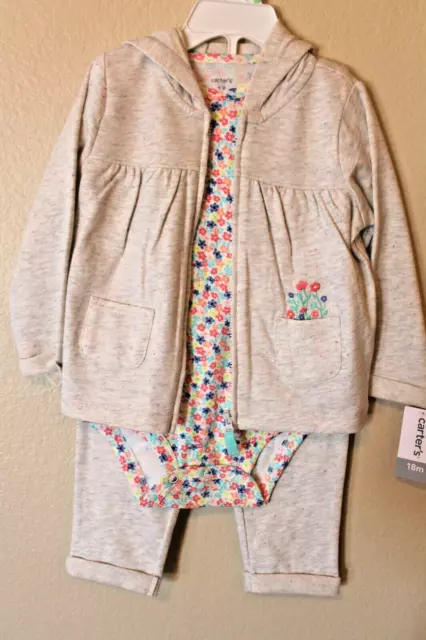 Carter's 3-Piece Floral Bodysuit Pants & Jacket Outfit Baby Girl 18 Months NEW