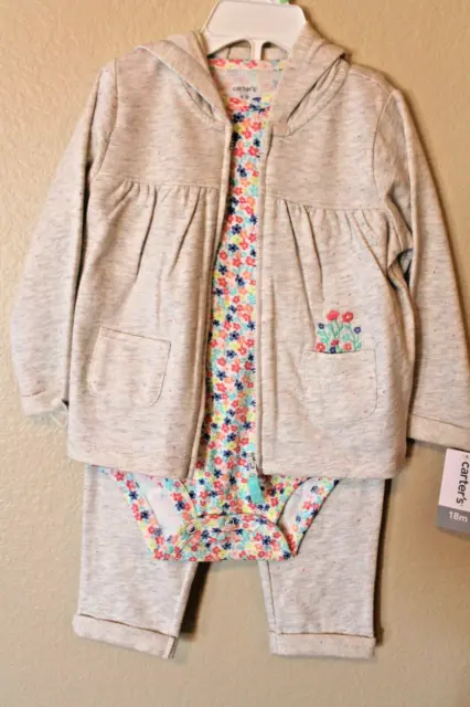 Carter's 3-Piece Floral Bodysuit Pants & Jacket Outfit Baby Girl 18 Months NEW