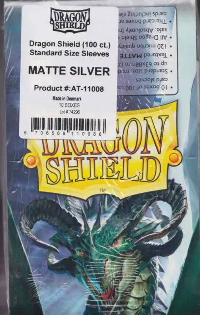 Lot 10 new 100 ct pk Dragon Shield Matte Deck Sleeves Protectors Matte Silver