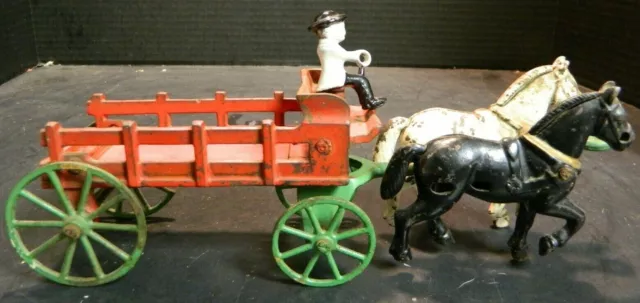 Antique Cast Iron Horse Drawn Hay Wagon 4.5" x 10" x 2.63" Good-Very Good Cond