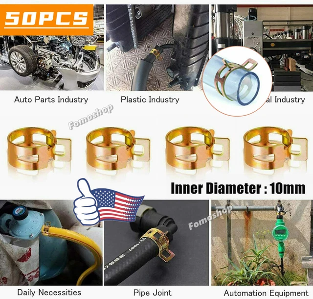 50PCS 3/8" 10mm Spring Hose Clamps Fuel Water Line Pipe Air Tube Fastener Clips