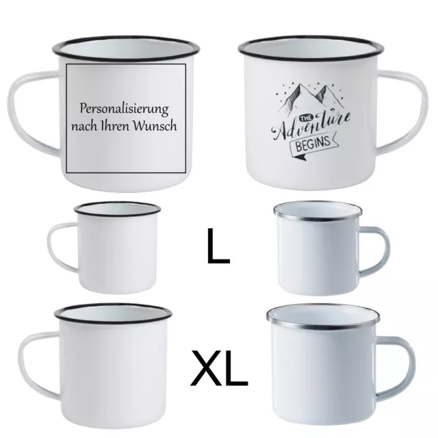 Emaille Tasse Kaffeebecher personalisiert mit Name und Foto als Geschenk