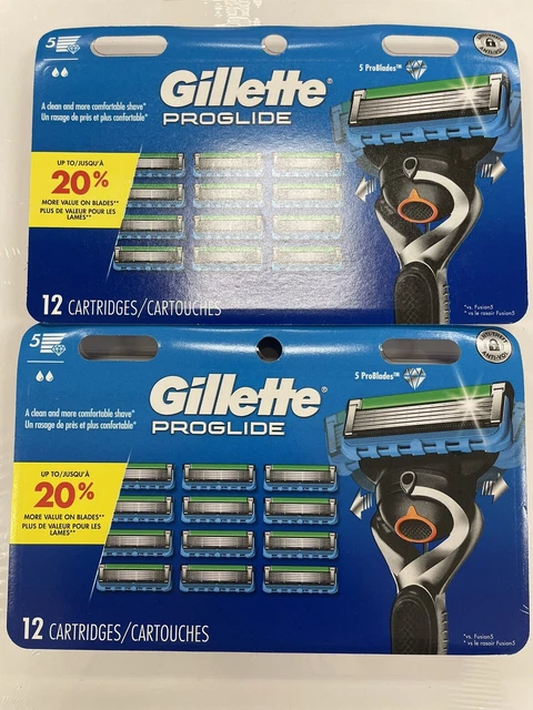 (Paquete de 12) Cartuchos de recarga Gillette ProGlide nuevos un total de 24 cartuchos
