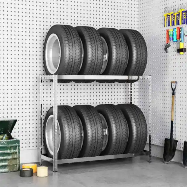 Estantería de neumáticos de 2 niveles acero plata 110x40x110 cm vidaXL
