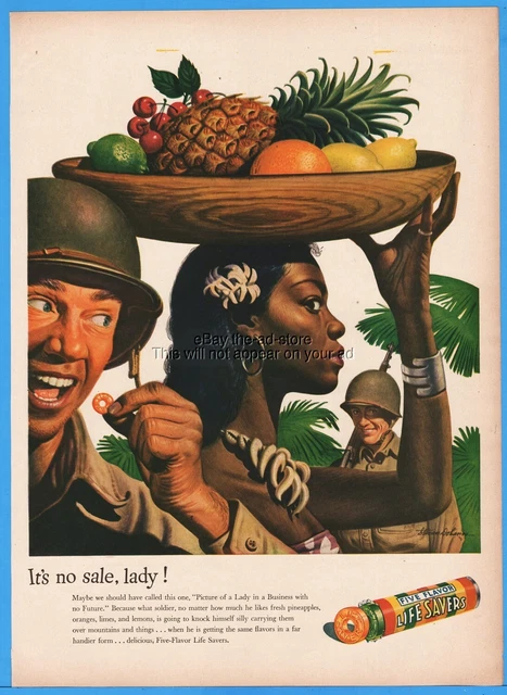 1944 Life Savers WWII Tropical Native Girl Soldiers Stevan Dohanos Art Candy Ad