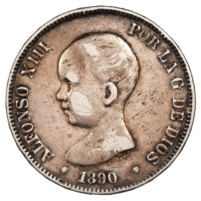 Spain 5 Pesetas 1890 Silver Alfonso XIII Madrid KM.689 Cal.12 Coin Spanish