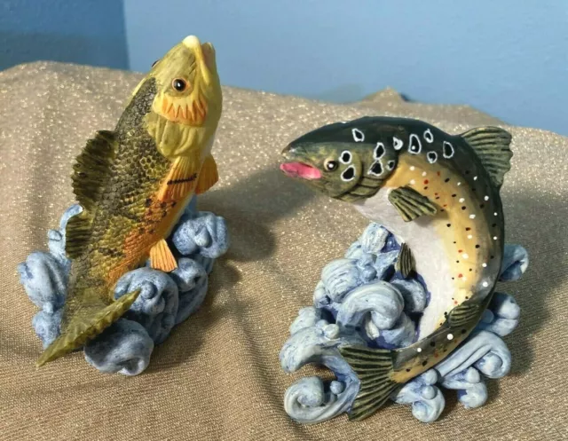 Lot of 2 VTG Rainbow Trout Fish Figurines Ceramic-4" Tall-Both Different-Ex. Con
