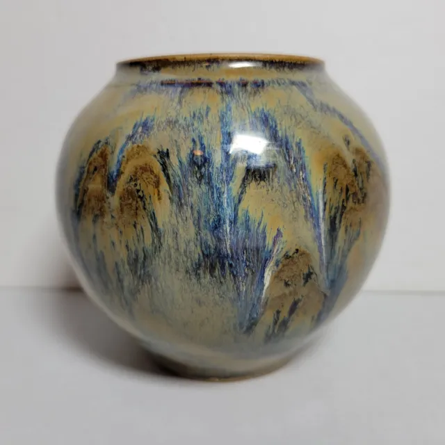 Vintage Signed Studio Art Pottery Earth Tones Glazed Planter Pot Vase 5" Tall