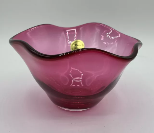 Angelo Rossi Cranberry Glass vase Bowl Niagara Falls Canada Vintage Hand Blown