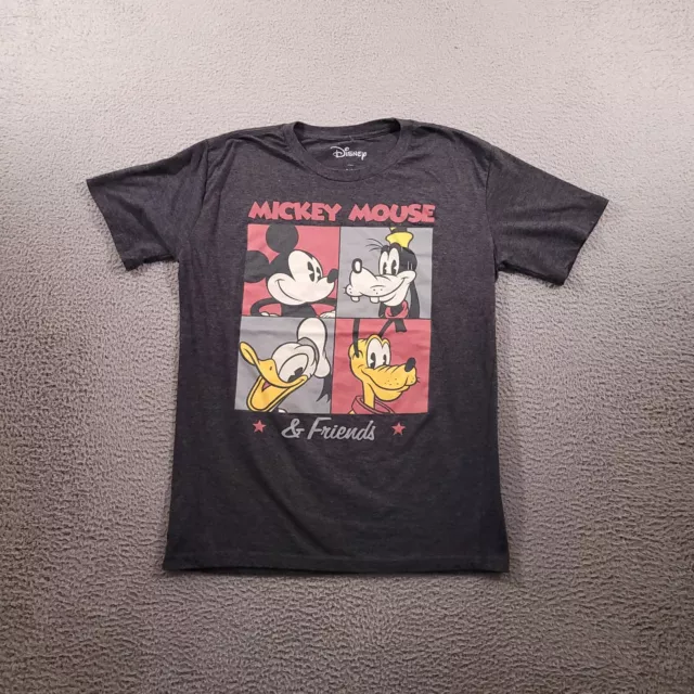Disneys Shirt Mens Small Gray Mickey Mouse And Friends Solid Graphic Crew Neck