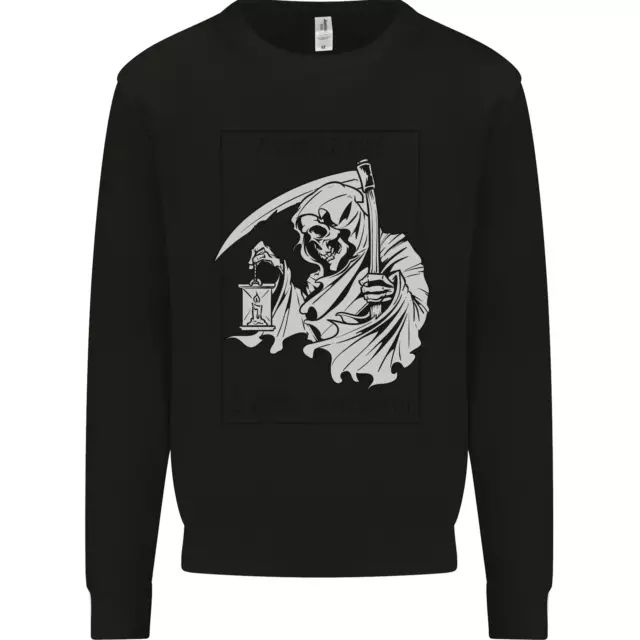 Wasted Life Grim Reaper Gothic Biker Skull Kids Sweatshirt Jumper