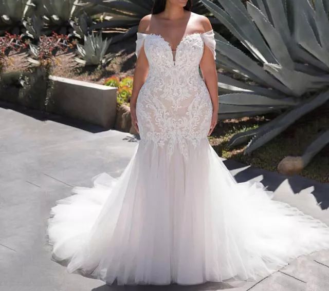 DETACHABLE TRAIN WHITE/IVORY Mermaid Wedding Dress Appliques Tulle Bridal  Gown $156.56 - PicClick