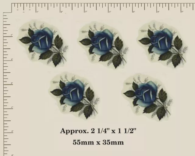 5 x CERAMIC DECALS. Waterslide BLUE ROSE Flowers. Floral. Best kiln-fired. A42