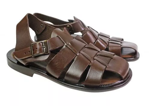 Leather Italian Sandals Mens Brown Genuine Leather Strappy Shoes Handmade Mateo